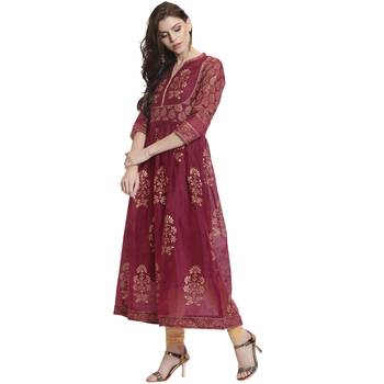 Maroon printed chanderi kurti 3