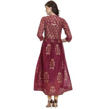Maroon printed chanderi kurti 4