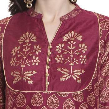 Maroon printed chanderi kurti 5