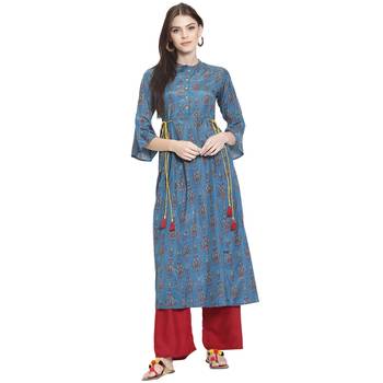Blue printed polyester kurti 1