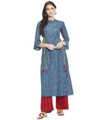 Blue printed polyester kurti