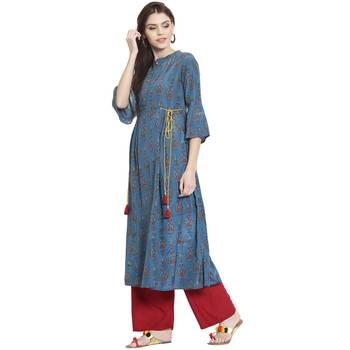 Blue printed polyester kurti 3