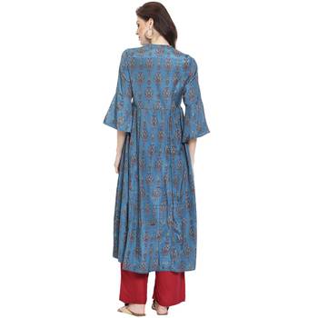 Blue printed polyester kurti 4
