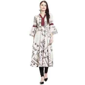 Off white printed cotton kurti 1