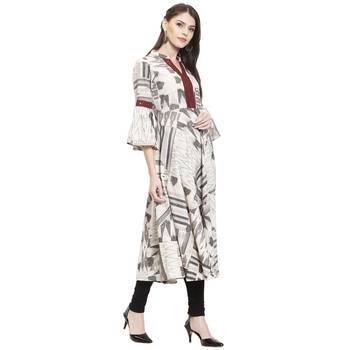 Off white printed cotton kurti 2