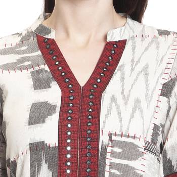 Off white printed cotton kurti 5