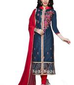 Blue Embroidered Faux Cotton Salwar