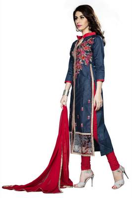 Blue Embroidered Faux Cotton Salwar 3