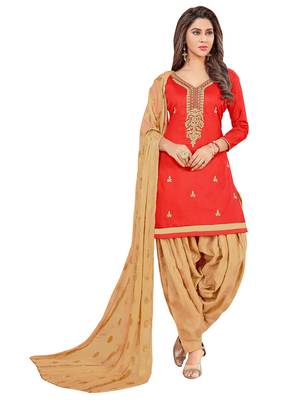 Red Embroidered Faux Cotton Salwar 1