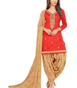 Red Embroidered Faux Cotton Salwar