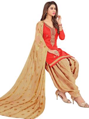 Red Embroidered Faux Cotton Salwar 2