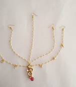 Pearl String With Kundan And Ruby Mathapatti