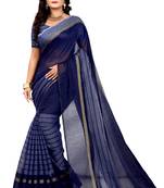 Blue plain cotton silk saree with blouse