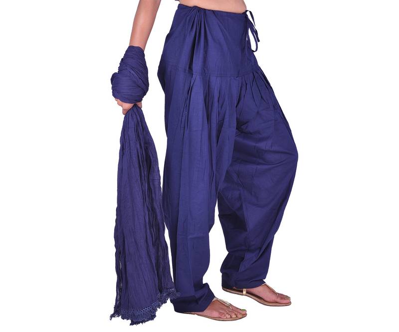 Navy Blue Cotton Patiala Salwar Dupatta Set
