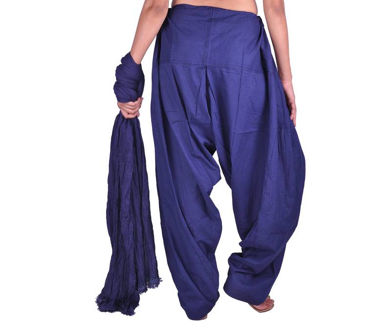 Navy Blue Cotton Patiala Salwar Dupatta Set