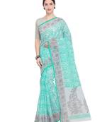 White printed cotton saree with blouse