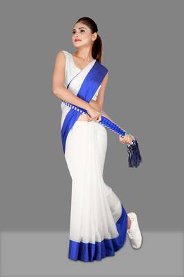 Blue woven cotton silk saree with blouse 1