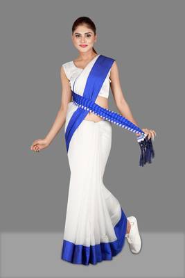 Blue woven cotton silk saree with blouse 2