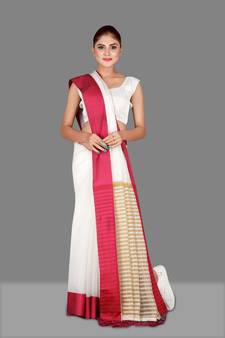 Pink woven cotton silk saree with blouse