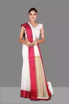 Pink woven cotton silk saree with blouse