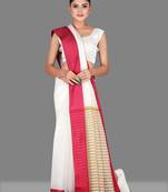 Pink woven cotton silk saree with blouse