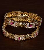 Ruby and CZ Stone Embellished Brass Made Pair of Wedding Essential Bangles