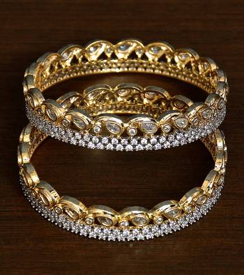 Brass Made CZ stone Embellished Pair of Designer Wedding Essential Bangles 1