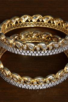 Brass Made CZ stone Embellished Pair of Designer Wedding Essential Bangles