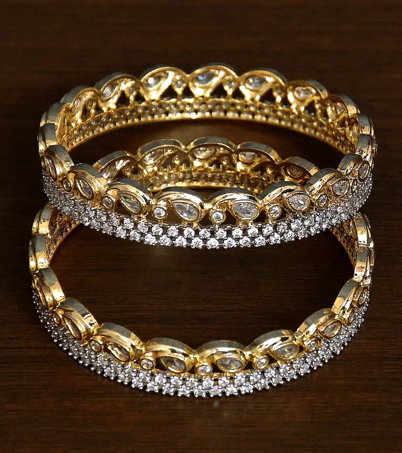 Brass Made CZ stone Embellished Pair of Designer Wedding Essential Bangles