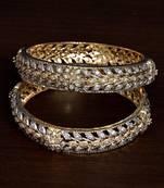 Gold Plated Brass Made CZ Stone Embellished Leaf Worked Designer Bangles for Women