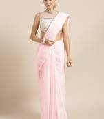 Ada Pink Hand Embroidered Cotton Lucknowi Chikankari Women Saree With Blouse - A346142