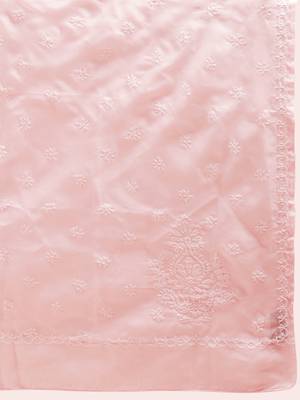 Ada Pink Hand Embroidered Cotton Lucknowi Chikankari Women Saree With Blouse - A346142 3