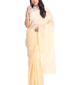 Beige Embroidered Cotton Saree With Blouse