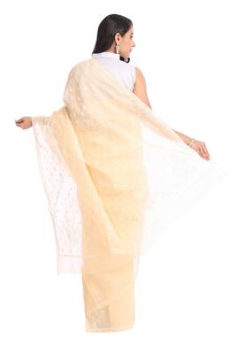Beige Embroidered Cotton Saree With Blouse 2