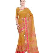 Rust printed cotton saree with blouse