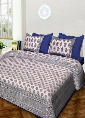 Rudra Jaipuri Prints 100% Cotton Comfort  Double Bedsheets with 2 Pillow Cover 1