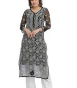 Black Embroidered Georgette Chikankari Kurti