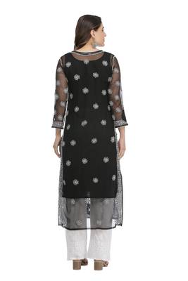Black Embroidered Georgette Chikankari Kurti 2