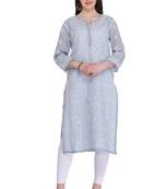 Grey Embroidered Cotton Chikankari Kurti