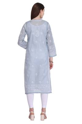 Grey Embroidered Cotton Chikankari Kurti 2