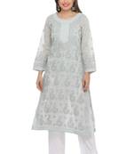Grey Embroidered Cotton Chikankari Kurti