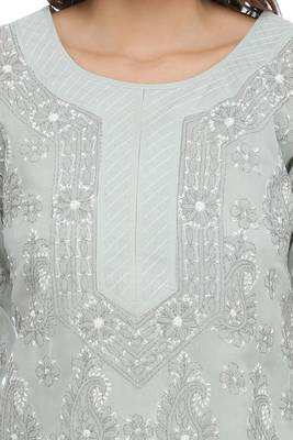 Grey Embroidered Cotton Chikankari Kurti 4