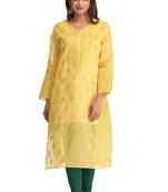 Yellow Embroidered Cotton Chikankari Kurti