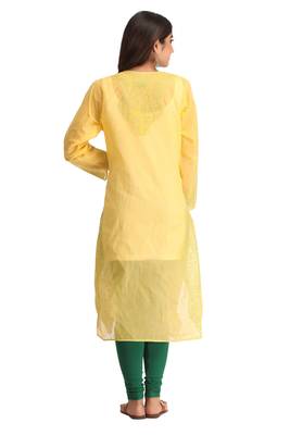 Yellow Embroidered Cotton Chikankari Kurti 2