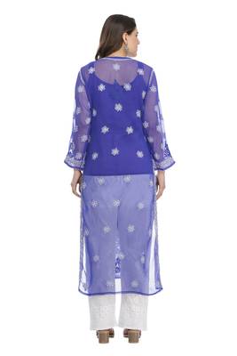 Blue Embroidered Georgette Chikankari Kurti  2