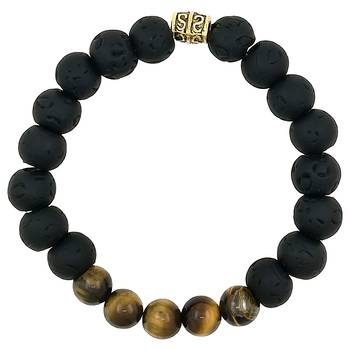 Black & Brown D'Vine 8Mm Lava Stone Hand Evil Eye Healing Yoga Beads Strand Bracelet For Women, Men, Girls, Boys 1