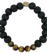 Black & Brown D'Vine 8Mm Lava Stone Hand Evil Eye Healing Yoga Beads Strand Bracelet For Women, Men, Girls, Boys