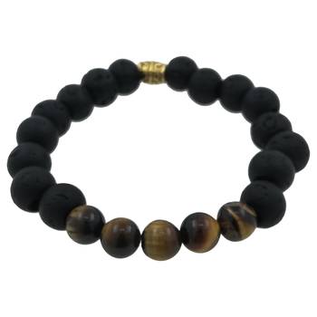 Black & Brown D'Vine 8Mm Lava Stone Hand Evil Eye Healing Yoga Beads Strand Bracelet For Women, Men, Girls, Boys 2
