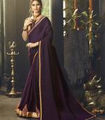 Wine Embroidered Silk Blend Saree With Blouse