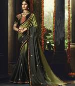 Olive Embroidered Silk Blend Saree With Blouse